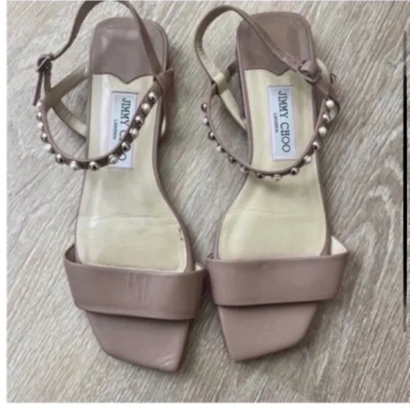 Jimmy Choo Aadra Flat Pink Pearl Sandals Square toe Size 39.5. , 9.5