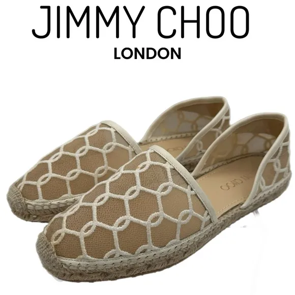 Jimmy Choo DREYA Chain Embroidered Lace Espadrille Size 39 EU-