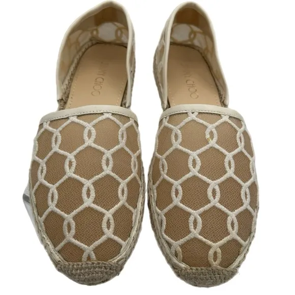 Jimmy Choo DREYA Chain Embroidered Lace Espadrille Size 39 EU-