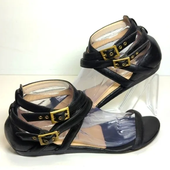 Jimmy Choo London black strappy gladiator wedge flat sandals womans size 9.5