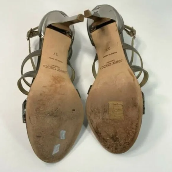 Jimmy Choo Stiletto Size 7M Pewter Calfskin Formal Sandals
