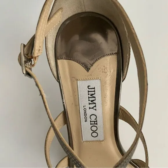 Jimmy Choo Stiletto Size 7M Pewter Calfskin Formal Sandals