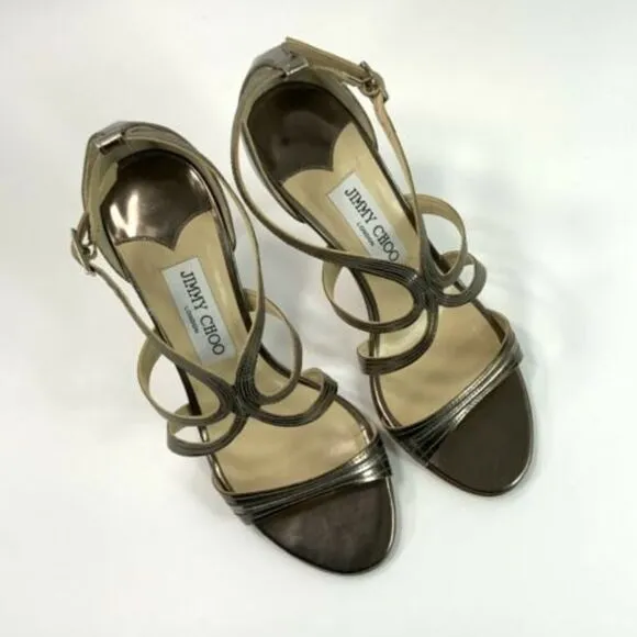 Jimmy Choo Stiletto Size 7M Pewter Calfskin Formal Sandals