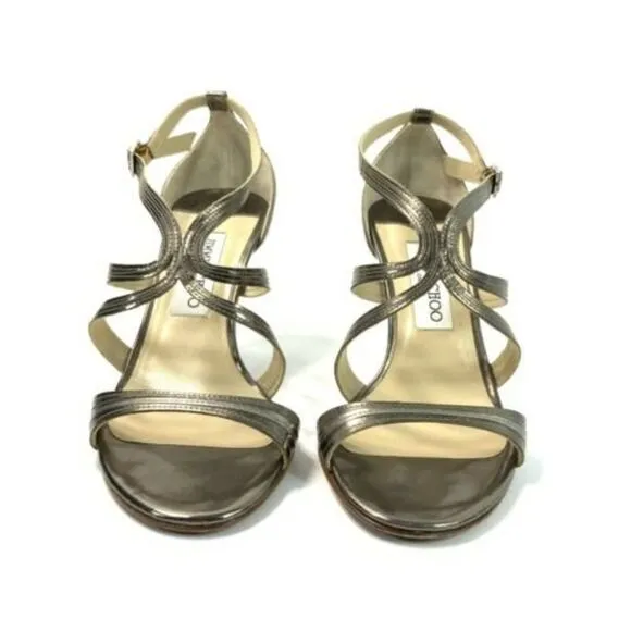 Jimmy Choo Stiletto Size 7M Pewter Calfskin Formal Sandals
