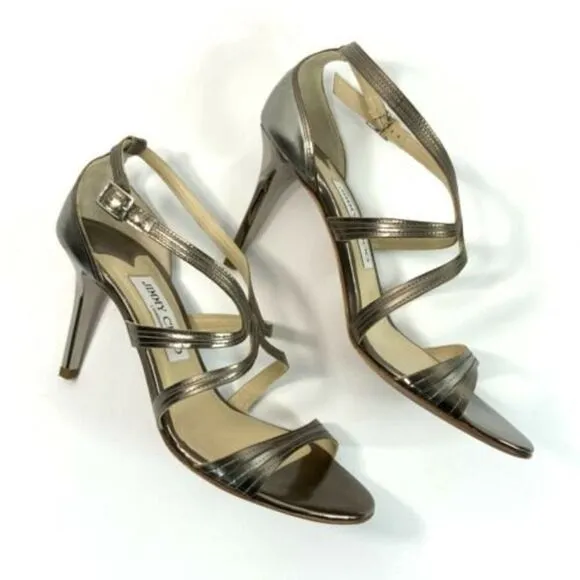 Jimmy Choo Stiletto Size 7M Pewter Calfskin Formal Sandals