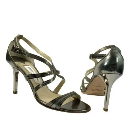 Jimmy Choo Stiletto Size 7M Pewter Calfskin Formal Sandals