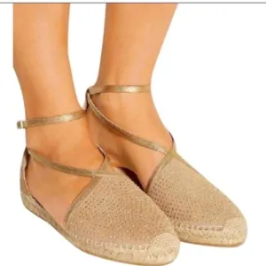 Jimmy Choo Suede &amp; Leather Gold Studded Accents espadrille size 38/7.5 US