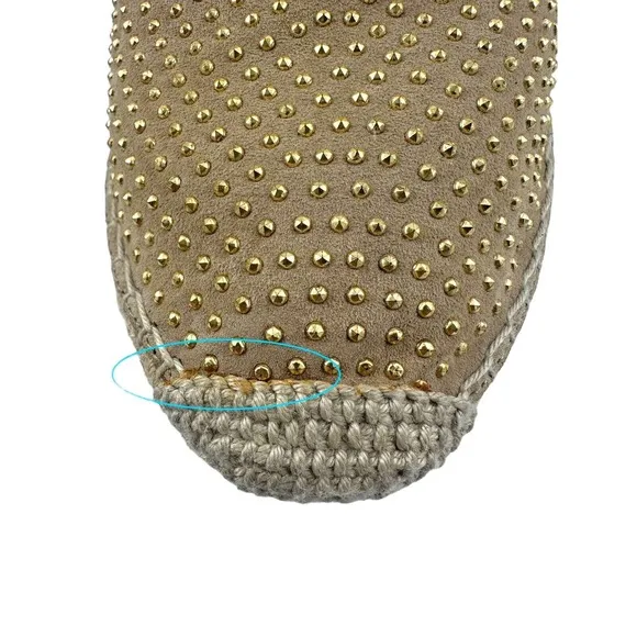 Jimmy Choo Suede &amp; Leather Gold Studded Accents espadrille size 38/7.5 US