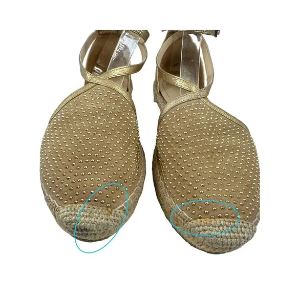 Jimmy Choo Suede &amp; Leather Gold Studded Accents espadrille size 38/7.5 US