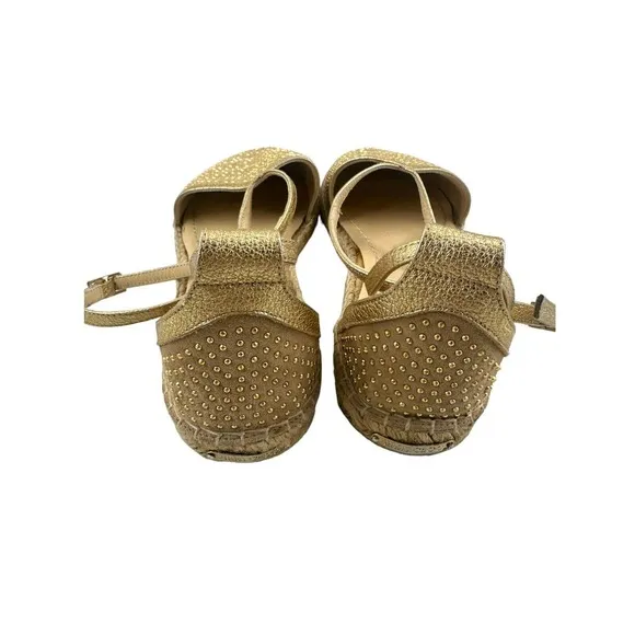 Jimmy Choo Suede &amp; Leather Gold Studded Accents espadrille size 38/7.5 US