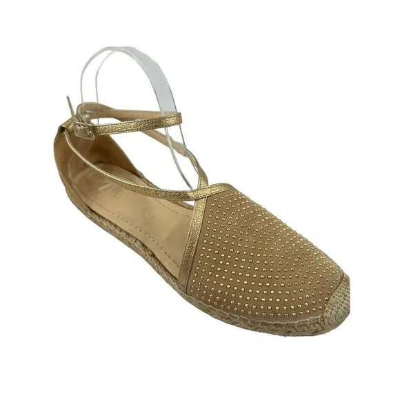 Jimmy Choo Suede &amp; Leather Gold Studded Accents espadrille size 38/7.5 US