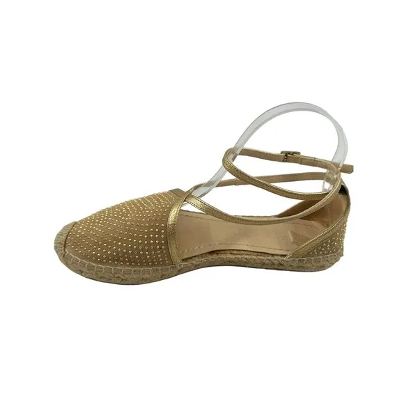 Jimmy Choo Suede &amp; Leather Gold Studded Accents espadrille size 38/7.5 US