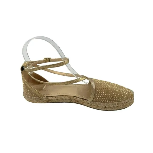 Jimmy Choo Suede &amp; Leather Gold Studded Accents espadrille size 38/7.5 US