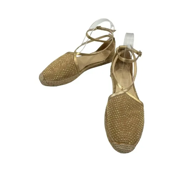 Jimmy Choo Suede &amp; Leather Gold Studded Accents espadrille size 38/7.5 US