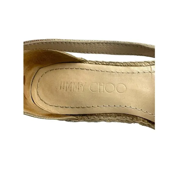 Jimmy Choo Suede &amp; Leather Gold Studded Accents espadrille size 38/7.5 US