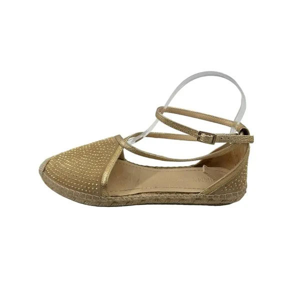 Jimmy Choo Suede &amp; Leather Gold Studded Accents espadrille size 38/7.5 US