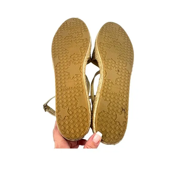 Jimmy Choo Suede &amp; Leather Gold Studded Accents espadrille size 38/7.5 US
