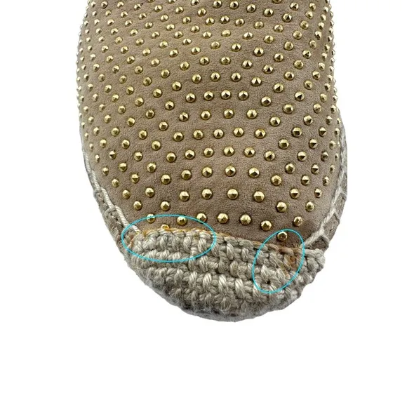 Jimmy Choo Suede &amp; Leather Gold Studded Accents espadrille size 38/7.5 US