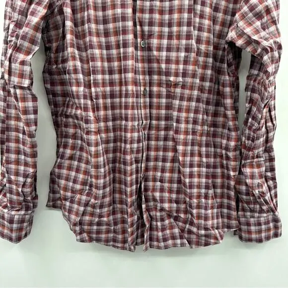 John Varvatos Red &amp; White Plaid Long Sleeve Button Down Shirt Size‎ XL