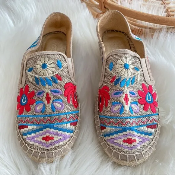 Johnny Was Nepentha Multi Espadrille Flats Jute Platform Floral Embroidery 38