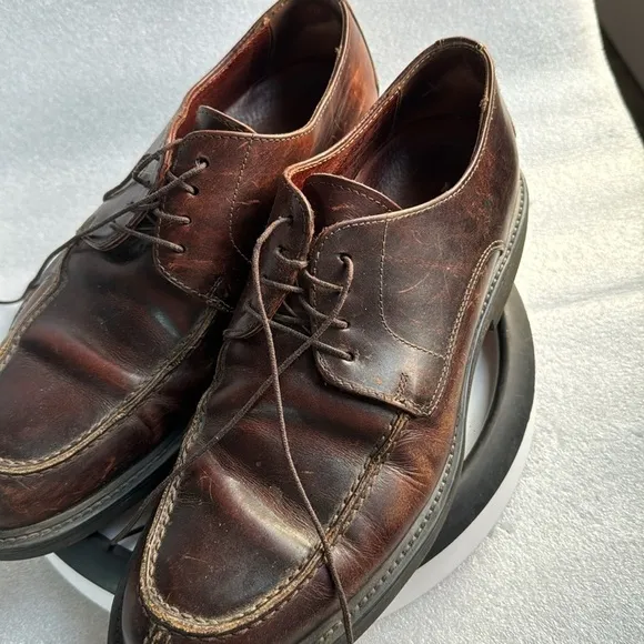 Johnston &amp; Murphy 8 Men’s Loafers Brown Leather Made in Italy Lace Up Dress Shoe