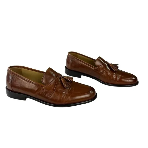 Johnston &amp; Murphy Brown Leather Dress Shoes‎ Tassel Loafers Mens Size 9.5