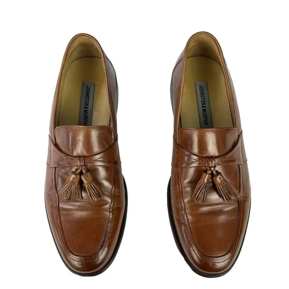 Johnston &amp; Murphy Brown Leather Dress Shoes‎ Tassel Loafers Mens Size 9.5