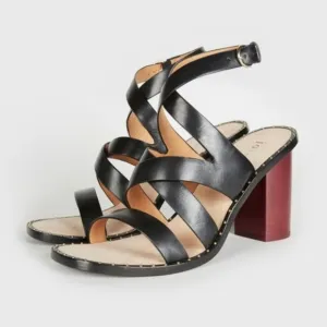 JOIE Black Leather Strappy Block Heel Sandals