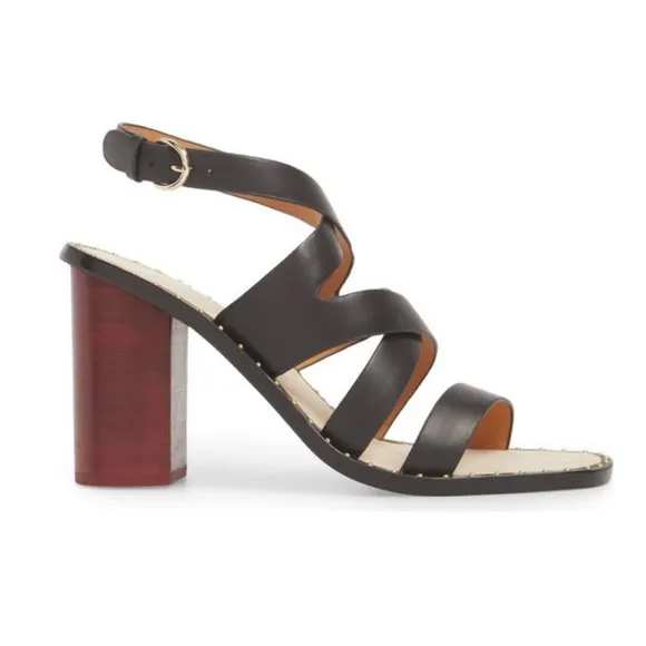 JOIE Black Leather Strappy Block Heel Sandals