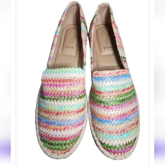 Joie Cara Colorful raffia espadrilles Woven Platform Sz9 Boho Coastal Cool Beach