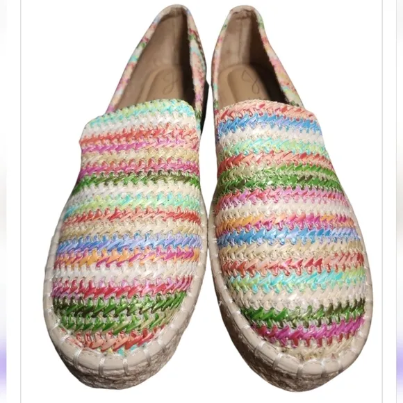 Joie Cara Colorful raffia espadrilles Woven Platform Sz9 Boho Coastal Cool Beach