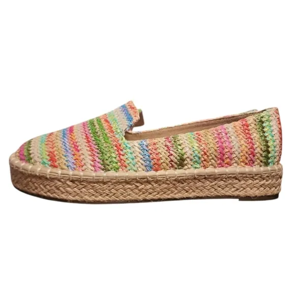 Joie Cara Colorful raffia espadrilles Woven Platform Sz9 Boho Coastal Cool Beach