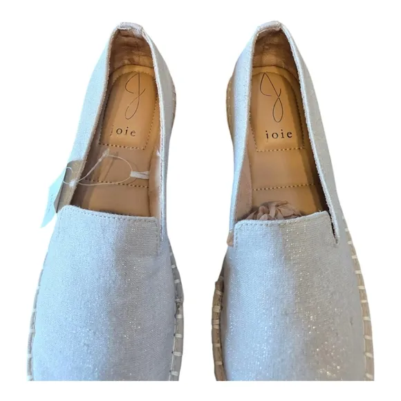 Joie Cara Ivory Gold Sparkle Canvas Platform Espadrilles 9