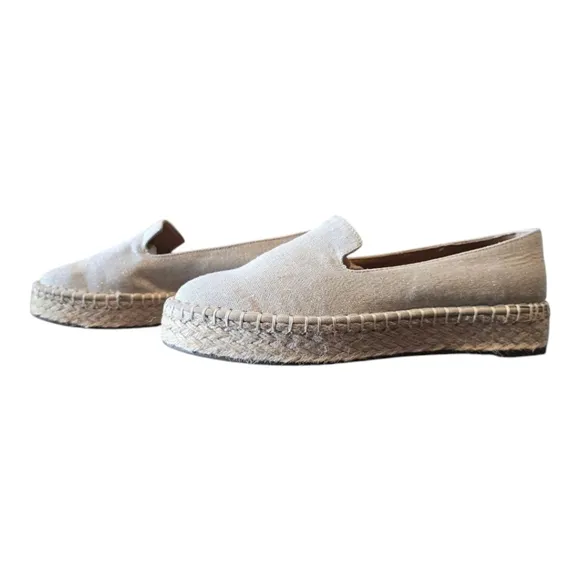 Joie Cara Ivory Gold Sparkle Canvas Platform Espadrilles 9