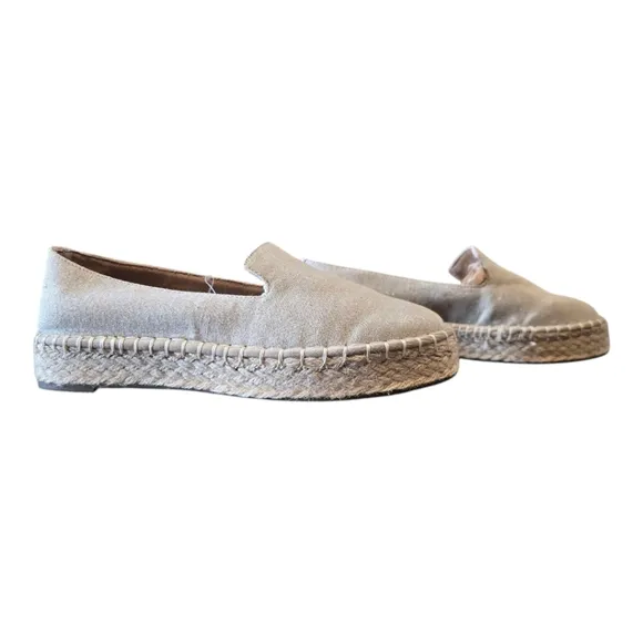 Joie Cara Ivory Gold Sparkle Canvas Platform Espadrilles 9