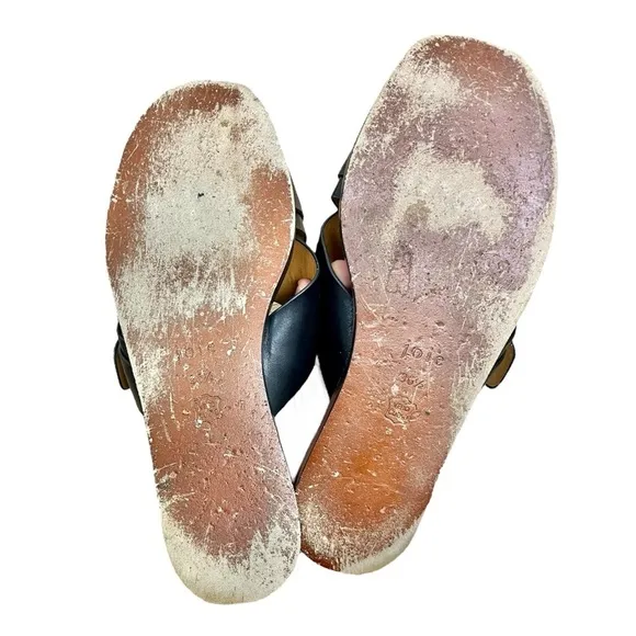JOIE Panther Crisscross Black Leather Flat Slide Sandals - Size 37.5 7.5