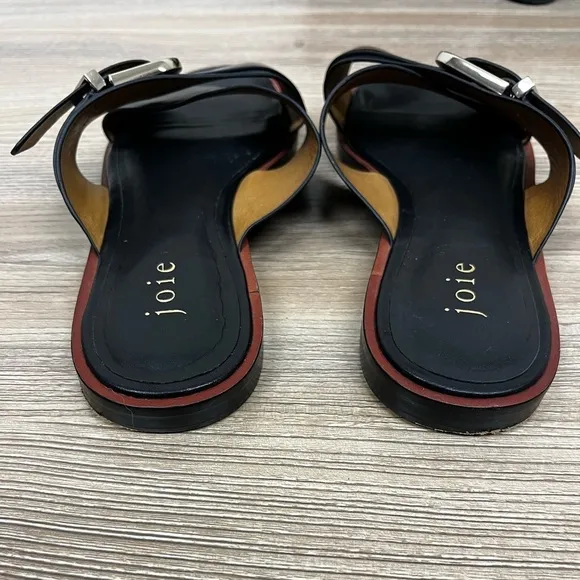 JOIE Panther Crisscross Black Leather Flat Slide Sandals - Size 37.5 7.5