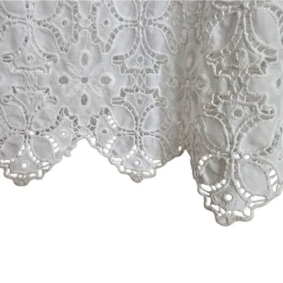 Jonathan Simkhai White Waverly Floral Smocked Maxi Sz XS Eyelet Lace Boho Cotton