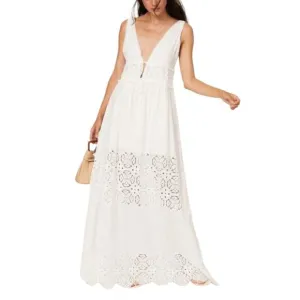 Jonathan Simkhai White Waverly Floral Smocked Maxi Sz XS Eyelet Lace Boho Cotton