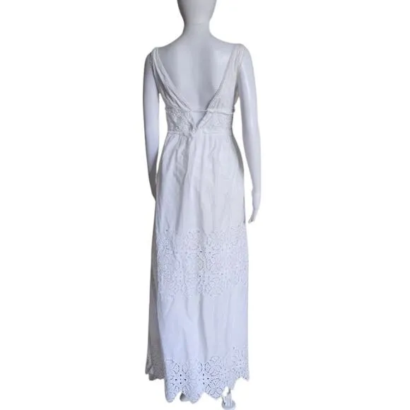 Jonathan Simkhai White Waverly Floral Smocked Maxi Sz XS Eyelet Lace Boho Cotton