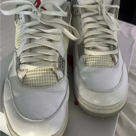 Jordan White and Red High-Top Sneakers with Retro Design