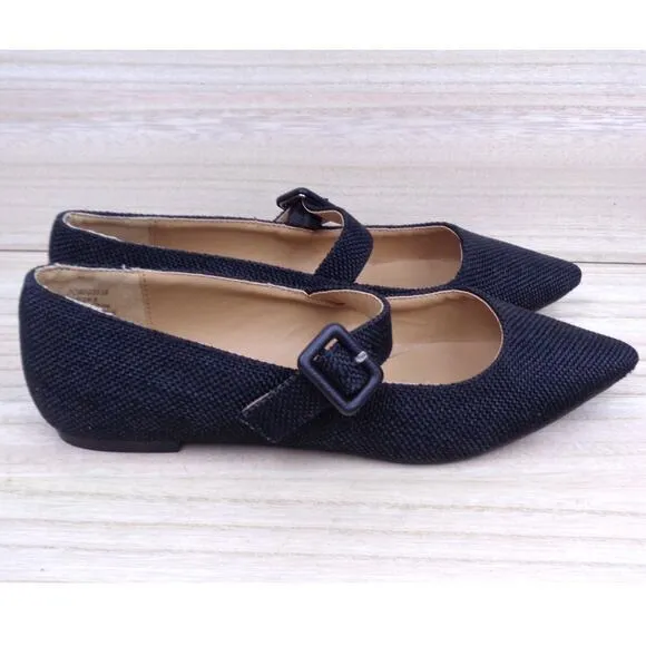 Journee Collection Black Karissa Buckle Pointed Toe Mary Jane Flats Women Size 6