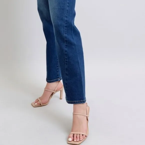 Judy Blue High-Rise Waist Straight Leg Denim Pants Wrap Side Seam Slim Fit Jeans