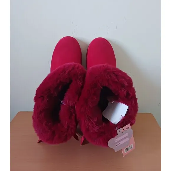Juicy Couture King2 Womens Snow Ankle Boots Faux Fur Suede Red Size 8
