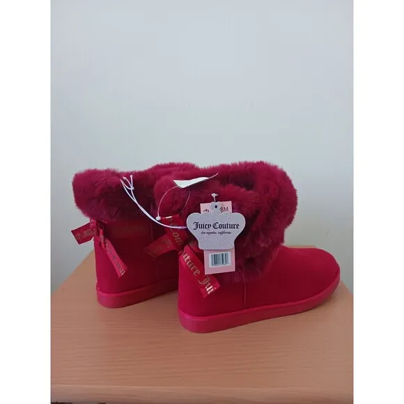 Juicy Couture King2 Womens Snow Ankle Boots Faux Fur Suede Red Size 8