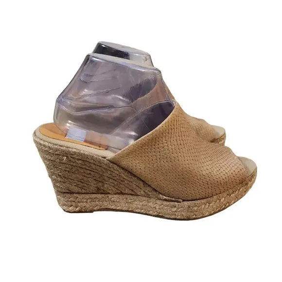 Kanna Sandal Women's Size 10.5 Tan Open Toe Mules Espadrille Platform Wedge Heel