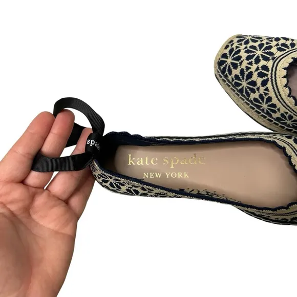 Kate Spade Knottingham Knit Espadrilles Flats Navy Cream Eyelet Lace Jute Size 8