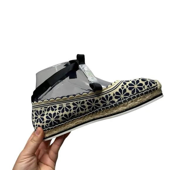 Kate Spade Knottingham Knit Espadrilles Flats Navy Cream Eyelet Lace Jute Size 8