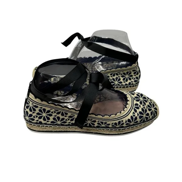 Kate Spade Knottingham Knit Espadrilles Flats Navy Cream Eyelet Lace Jute Size 8