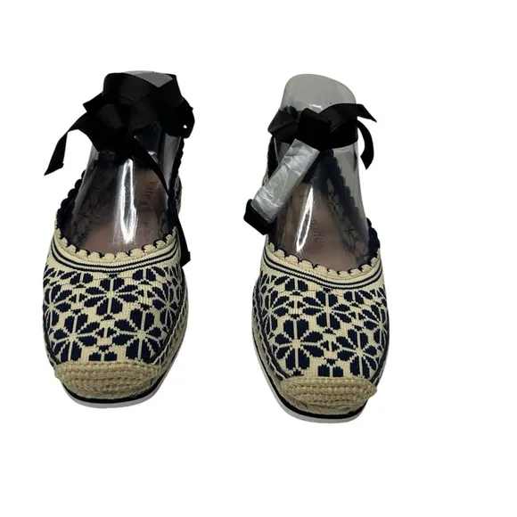 Kate Spade Knottingham Knit Espadrilles Flats Navy Cream Eyelet Lace Jute Size 8